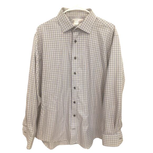 Lorenzo Uomo Perfect Fashion Shirt 17/34-35 Blue Check Mens Business Casual - Picture 1 of 7
